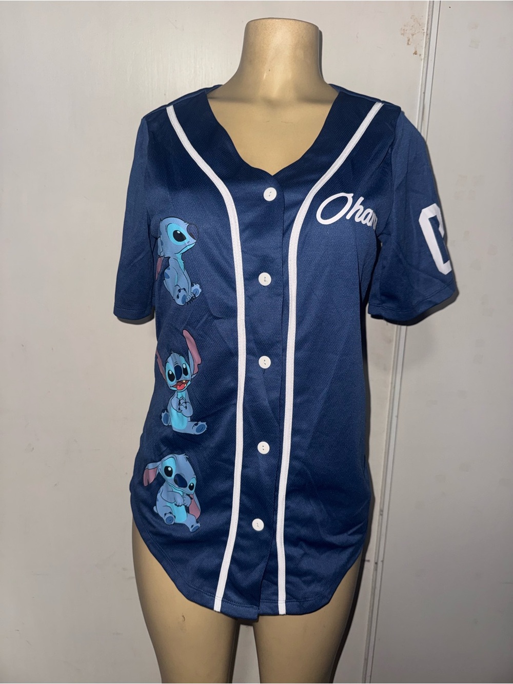 Disney Navy Blue Stitch Print Tee with White Logo